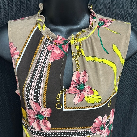 7th Avenue New York & Co. Tops - New York & Company Floral Keyhole Blouse - Brown and Pink